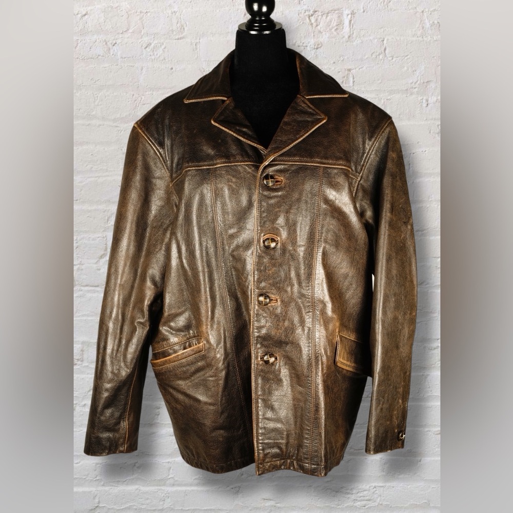 Oakwood Classic Men’s Genuine Leather Coat Brown Thinsulate Large – Vintage - Picture 3 of 17